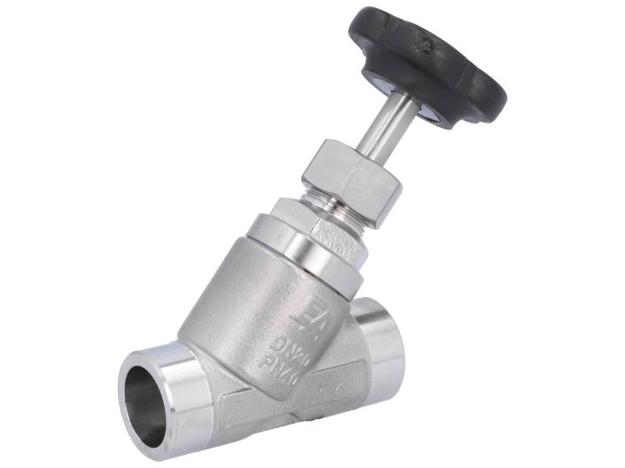 Angle seat valve DN20, PN40, DIN3239, stainless steel 1.4408/PTFE