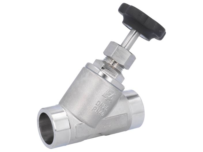 Angle seat valve DN25, PN40, DIN3239, stainless steel 1.4408/PTFE