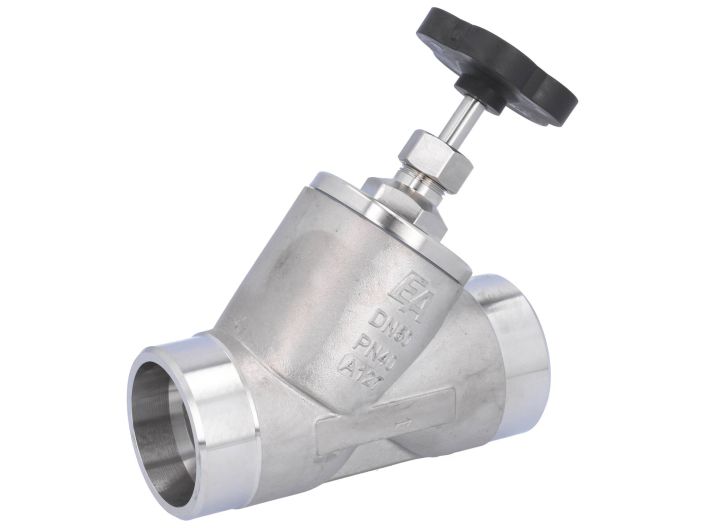 Angle seat valve DN50, PN40, DIN3239, stainless steel 1.4408/PTFE