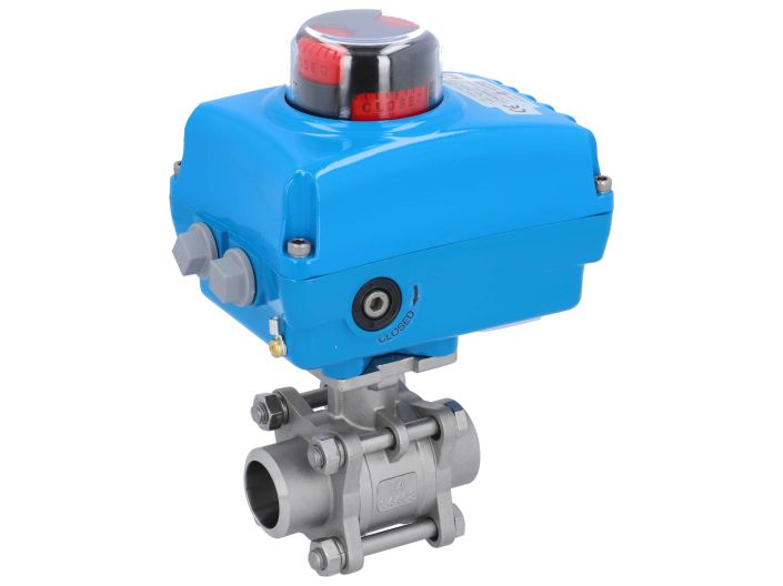 Ball valve MA, DN32-welding face, with drive-NE05, Stainless steel / PTFE FKM, 24V DC, running time a