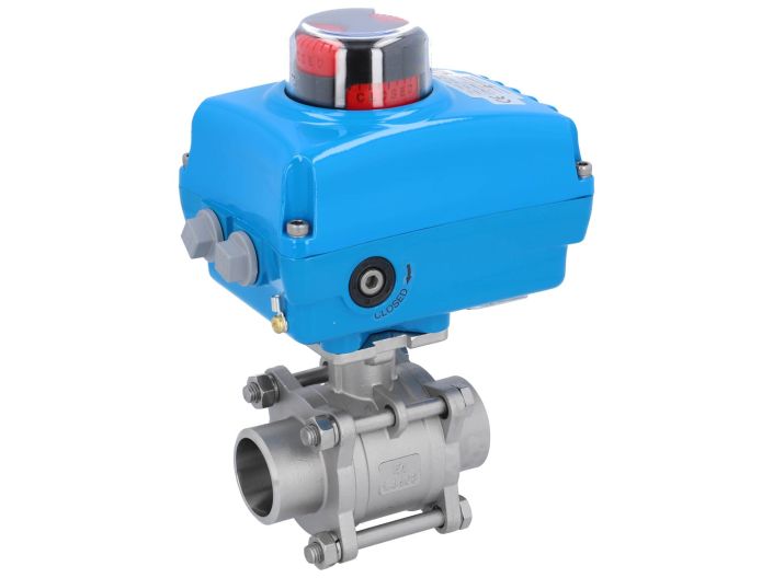 Ball valve MA, DN40-welding face, with drive-NE05, Stainless steel / PTFE FKM, 24V DC, running time a