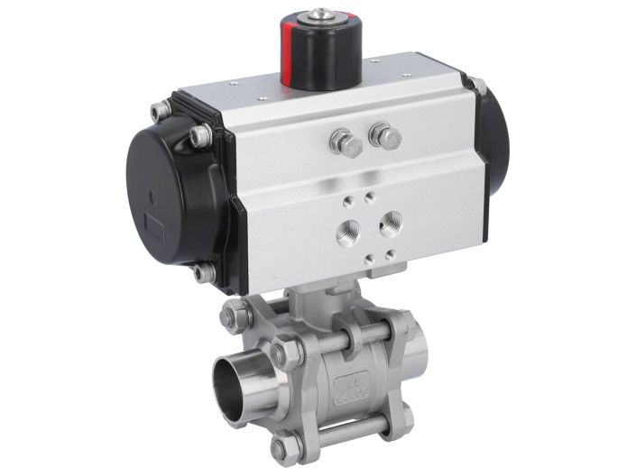 Ball valve-MA, DN32-welded ends, actuator-OD65, Stainless steel/PTFE-FKM, double acting