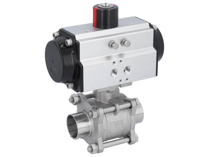 Ball valve-MA, DN40-welded ends, actuator-OD65, Stainless steel/PTFE-FKM, double acting