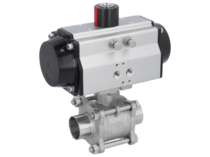 Ball valve-MA, DN40-welded ends, actuator-OE75, Stainless steel/PTFE-FKM, spring return