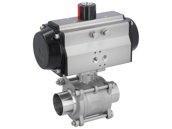 Ball valve-MA, DN50-welded ends, actuator-OE85, Stainless steel/PTFE-FKM, spring return