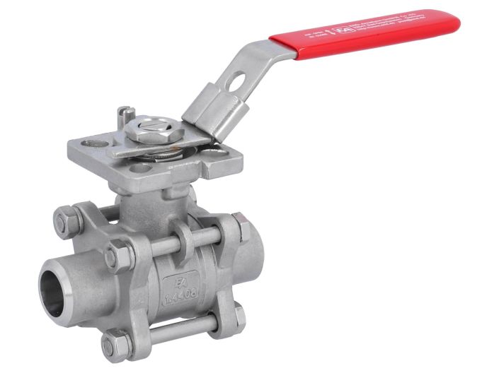 Ball valve DN15, PN64, 1.4408/PTFE-FKM,cavity free, Welded ends, ISO 5211, DIN3202-S13