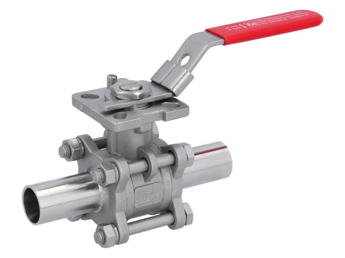 Ball valve DN20, PN64, 1.4408/PTFE-FKM,cavity free, Welded ends  DIN 11852, ISO 5211, l=128mm