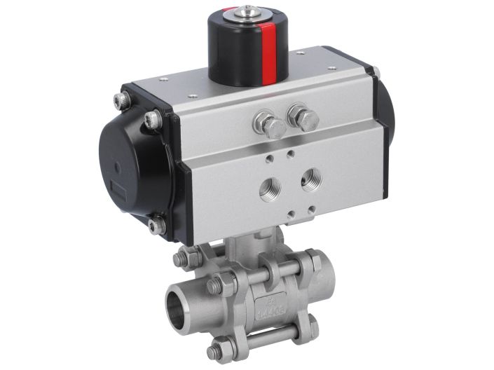Ball valve-MA DN20-welded ends, actuator-OD50, stainl. steel/PTFE-FKM, cavity free, double acting