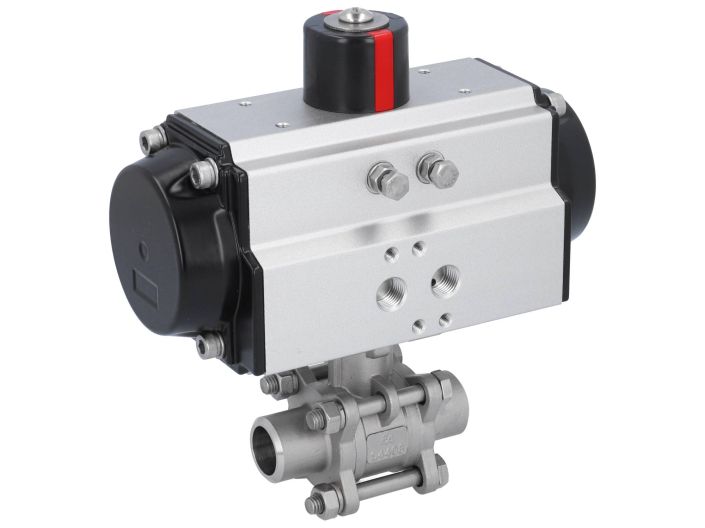 Ball valve-MA DN20-welded ends, actuator-OE65, stainl. steel/PTFE-FKM, cavity free, spring return