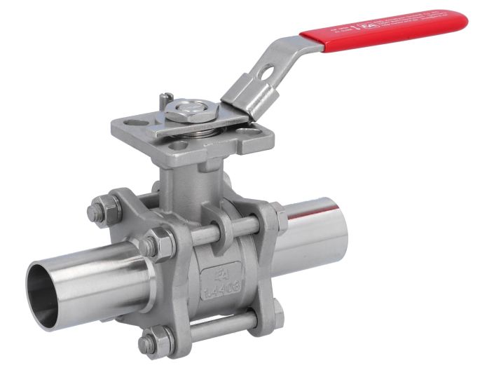 Ball valve DN25, PN64, 1.4408/PTFE-FKM,cavity free, Welded ends  DIN 11852, ISO 5211, l=139mm