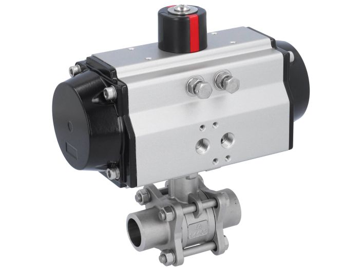 Ball valve-MA DN25-welded ends, actuator-OE75, stainl. steel/PTFE-FKM, cavity free, spring return