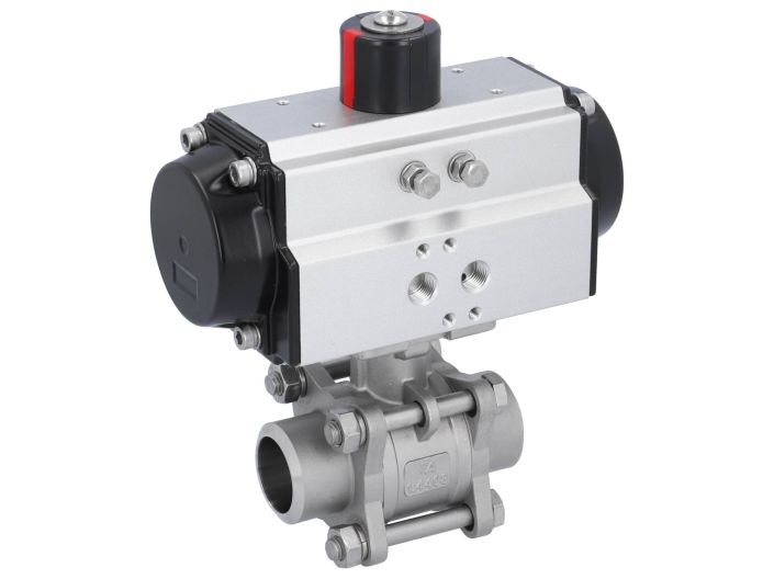 Ball valve-MA DN32-welded ends, actuator-OD65, stainl. steel/PTFE-FKM, cavity free, double acting