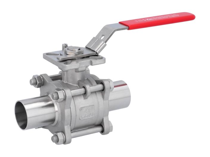 Ball valve DN40, PN64, 1.4408/PTFE-FKM,cavity free, Welded ends  DIN 11852, ISO 5211, l=164mm