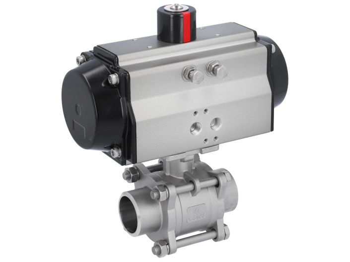 Ball valve-MA DN40-welded ends, actuator-OE95, stainl. steel/PTFE-FKM, cavity free, spring return