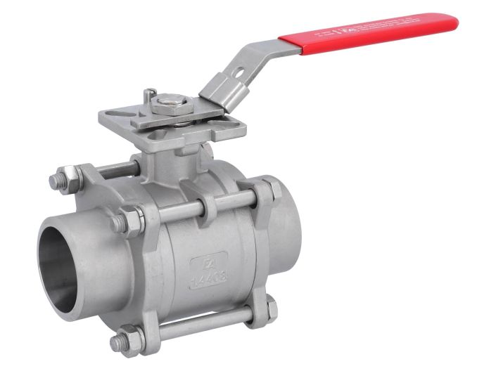 Ball valve DN50, PN64, 1.4408/PTFE-FKM,cavity free, Welded ends, ISO 5211, DIN3202-S13