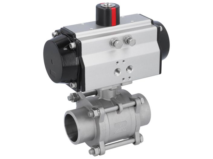 Ball valve-MA DN50-welded ends, actuator-OD75, stainl. steel/PTFE-FKM, cavity free, double acting