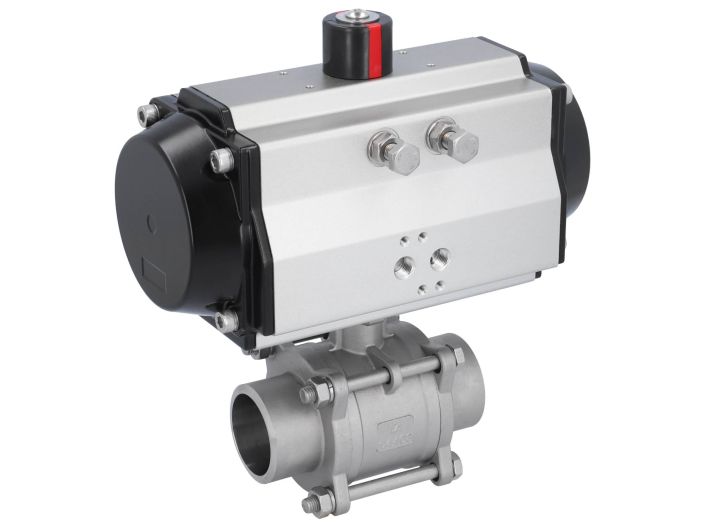 Ball valve-MA DN50-welded ends, actuator-OE110, stainl. steel/PTFE-FKM, cavity free, spring return
