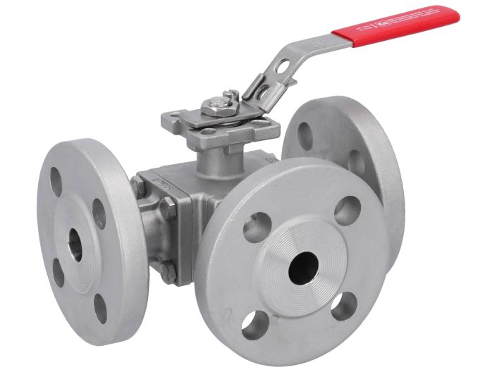 3-way ball valve DN15, PN16/40, L-bore, Stainless steel 1.4408/PTFE/FKM, ISO5211