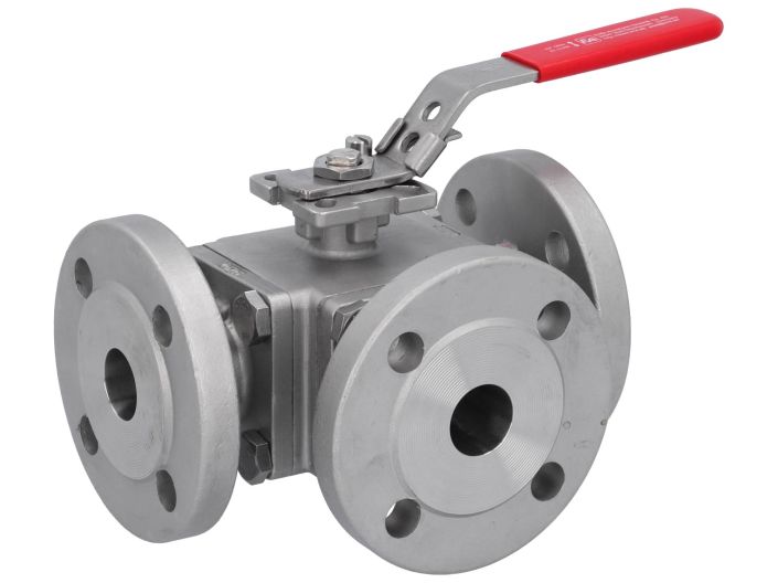 3-way ball valve DN25, PN16/40, L-bore, Stainless steel 1.4408/PTFE/FKM, ISO5211