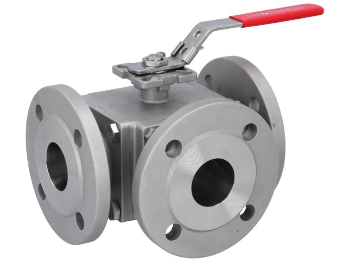 3-way ball valve DN50, PN16/40, L-bore, Stainless steel 1.4408/PTFE/FKM, ISO5211