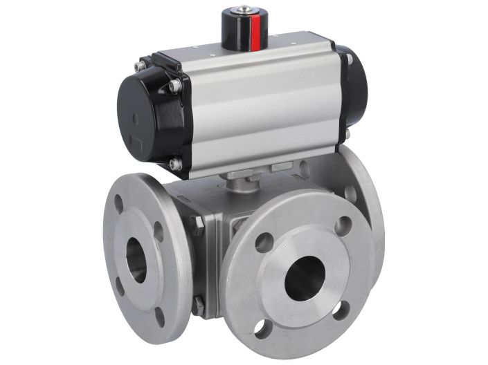 Ball valve MD, DN100, with actuator-OE, SR190, st. steel 1.4408/PTFE-FKM, L-port, spring return