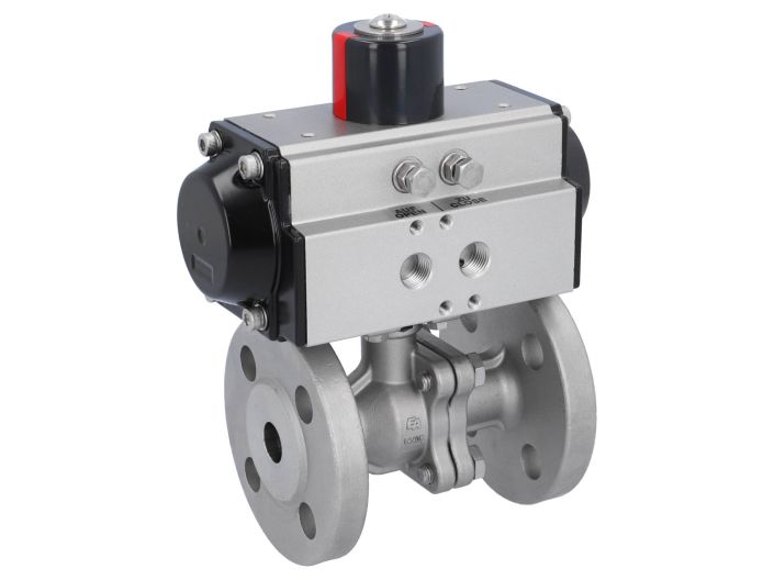 Ball valve MP, DN15, with actuator-OD, DA50, Stainless steel 1.4408, PTFE-FKM, double acting
