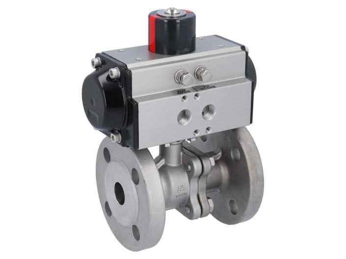 Ball valve MP, DN20, with actuator-OD, DA50, Stainless steel 1.4408, PTFE-FKM, double acting