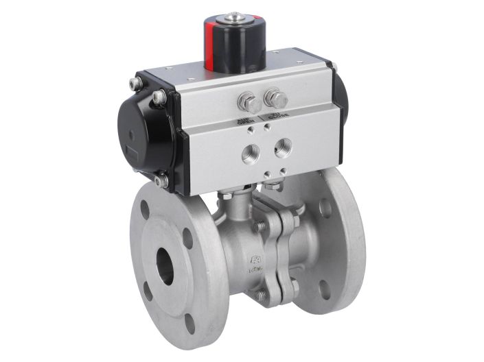 Ball valve MP, DN25, with actuator-OD, DA50, Stainless steel 1.4408, PTFE-FKM, double acting