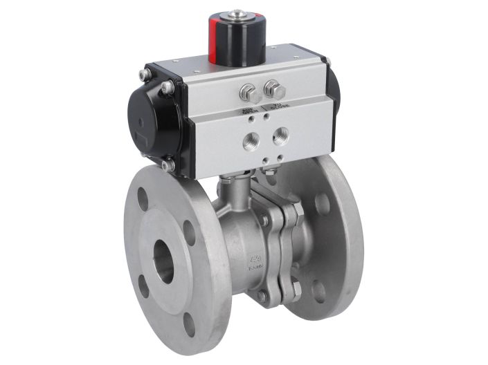 Ball valve MP, DN32, with actuator-OD, DA50, Stainless steel 1.4408, PTFE-FKM, double acting