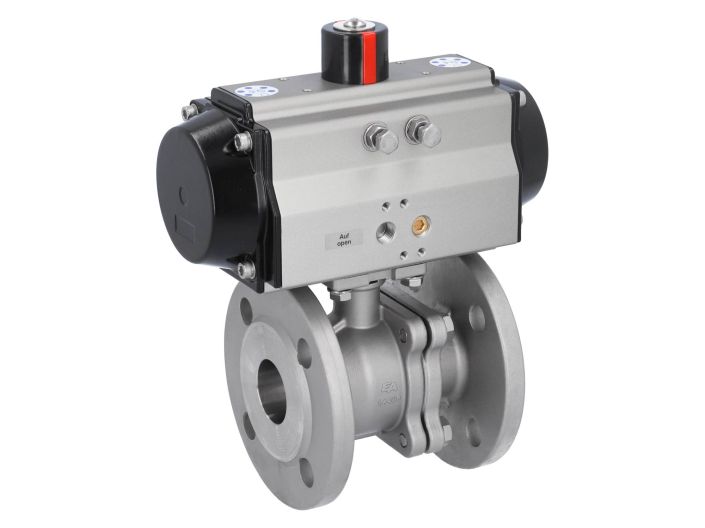 Ball valve MP, DN40, with actuator-OE, SR85, Stainless steel 1.4408, PTFE-FKM, spring return