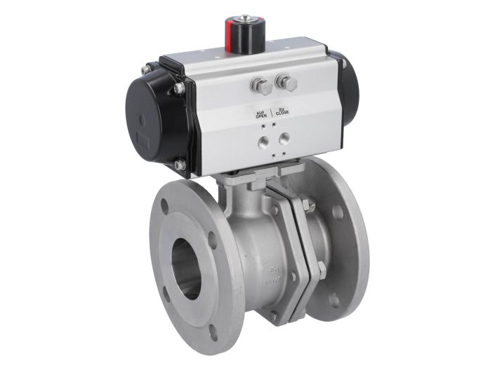 Ball valve MP, DN65, with actuator-OD, DA85, Stainless steel 1.4408, PTFE-FKM, double acting