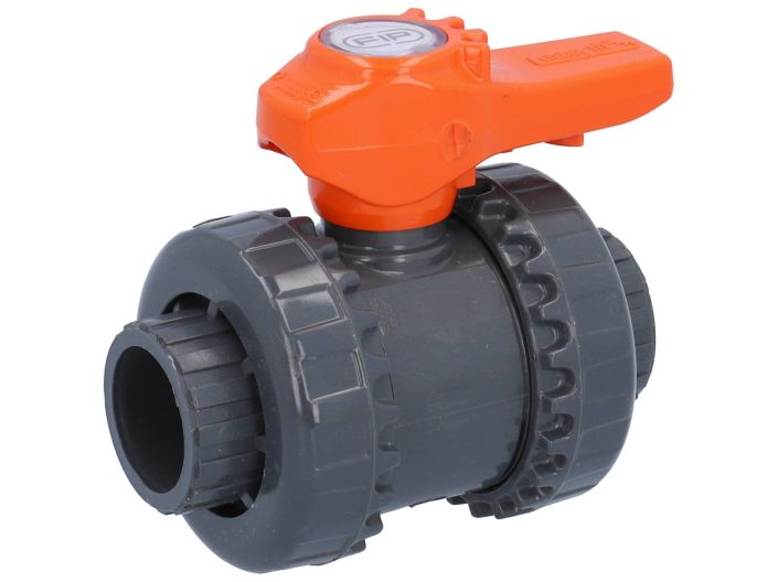 2-way ball valve SL, DN10, bonded socket d15, PN16, PVC-U/PTFE-EPDM, handle: orange