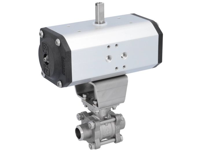 Ball valve-ZA / HT, DN15-Weld., With drive EE55, Stainless steel / PTFE FKM, spring return