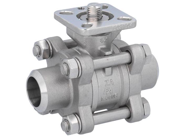 Ball valve DN20, PN64, 1.4408/PTFE-FKM, HT, welded ends, ISO5211, -30ºC to +196ºC, DIN3202-S13