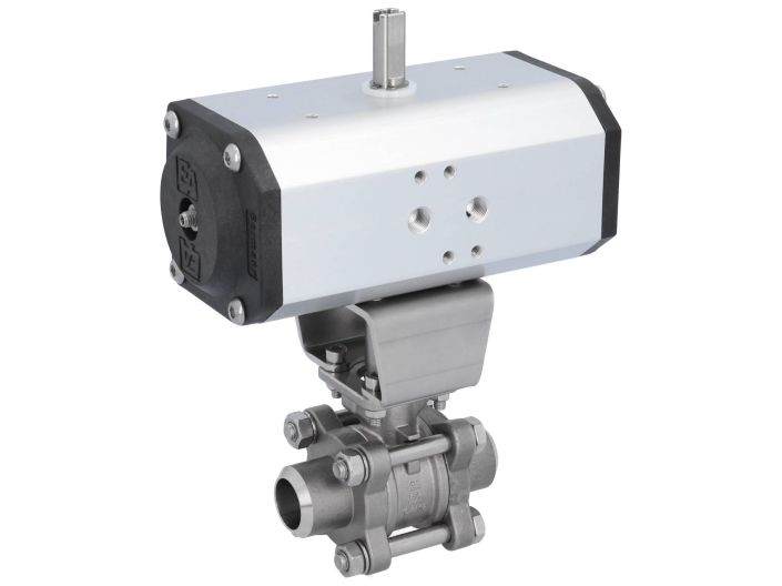 Ball valve-ZA / HT, DN20-Weld., With drive ED55, Stainless steel / PTFE FKM, double acting