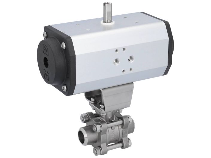 Ball valve-ZA / HT, DN20-Weld., With drive EE63, Stainless steel / PTFE FKM, spring return
