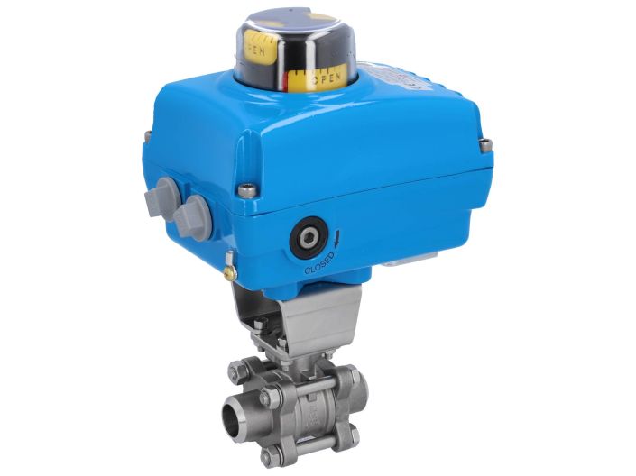 Ball valve-ZA / HT, DN20-Weld., With drive-NE05, Stainless steel / PTFE FKM, 24V DC, running time a