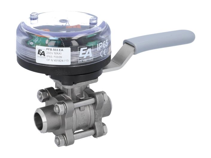 Ball valve-ZA, DN20, w. VE-limit switch el./mech., welded, stainl.steel/PTFE-FKM, max. 250VAC-5A,IP65