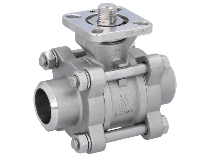 Ball valve DN25, PN64, 1.4408/PTFE-FKM, HT, welded ends, ISO5211, -30ºC to +196ºC, DIN3202-S13