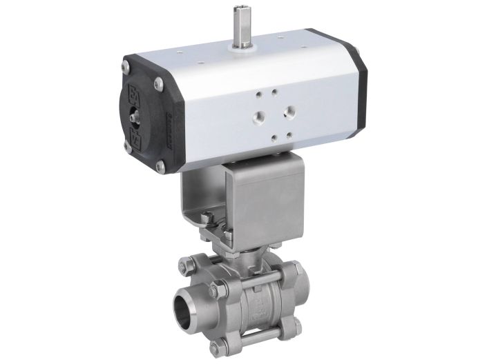 Ball valve-ZA / HT, DN25-Weld., With drive ED55, Stainless steel / PTFE FKM, double acting