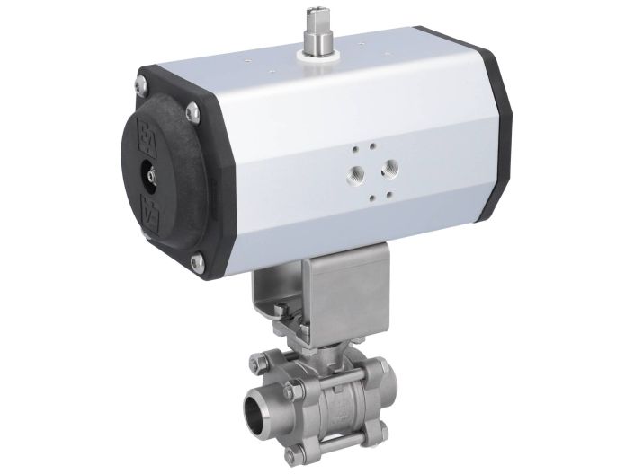 Ball valve-ZA/HT, DN25-welded, with actuator EE85, stainless steel/PTFE-FKM, spring return