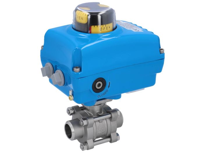 Ball valve-ZA, DN25-welding face, with drive-NE05, Stainless steel / PTFE FKM, 24V DC, running time a