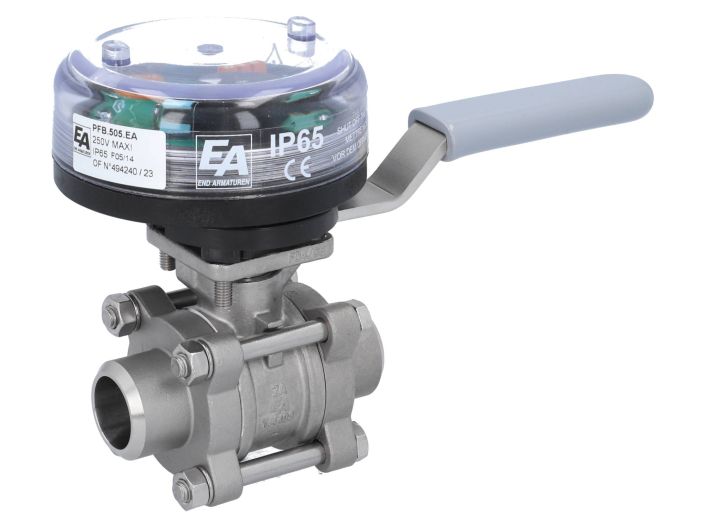 Ball valve-ZA, DN25, w. VE-limit switch el./mech., welded, stainl.steel/PTFE-FKM, max. 250VAC-5A,IP65