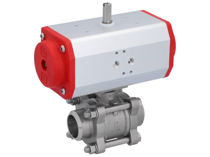 Ball valve-ZA, DN32, with actuator-EE, SR63, AX, stainless steel/PTFE-FKM, spring return