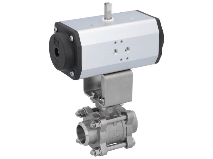 Ball valve-ZA / HT, DN32-Weld., With drive ED63, Stainless steel / PTFE FKM, double acting