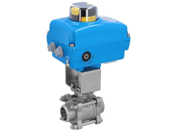 Ball valve-ZA / HT, DN32-Weld., With drive-NE05, Stainless steel / PTFE FKM, 24V DC, running time a