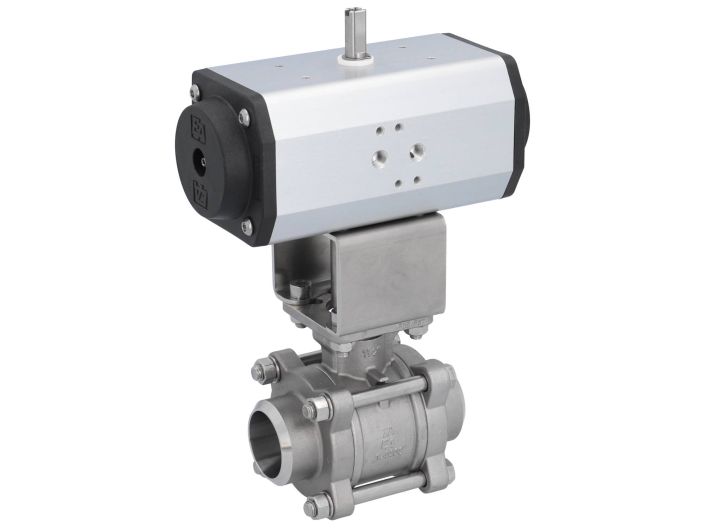 Ball valve-ZA / HT, DN40-Weld., With drive ED63, Stainless steel / PTFE FKM, double acting
