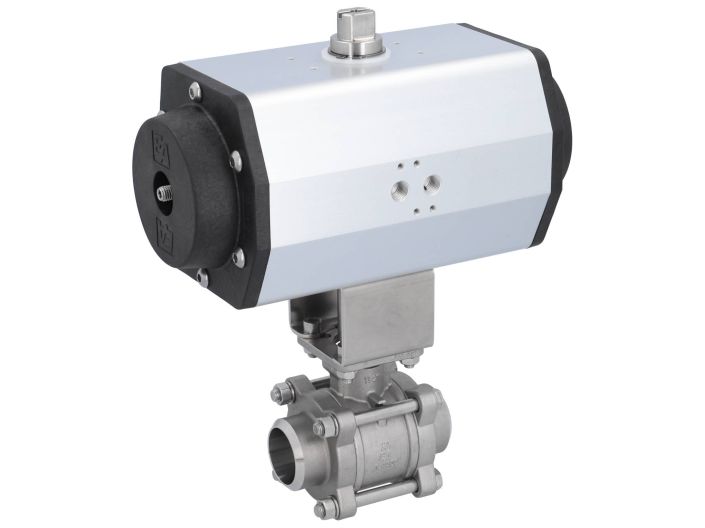 Ball valve-ZA / HT, DN40-Weld.,with drive EE100, Stainless steel / PTFE FKM, spring return