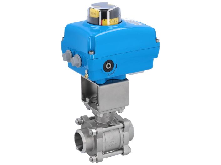 Ball valve-ZA / HT, DN40-Weld., With drive-NE05, Stainless steel / PTFE FKM, 24V DC, running time a