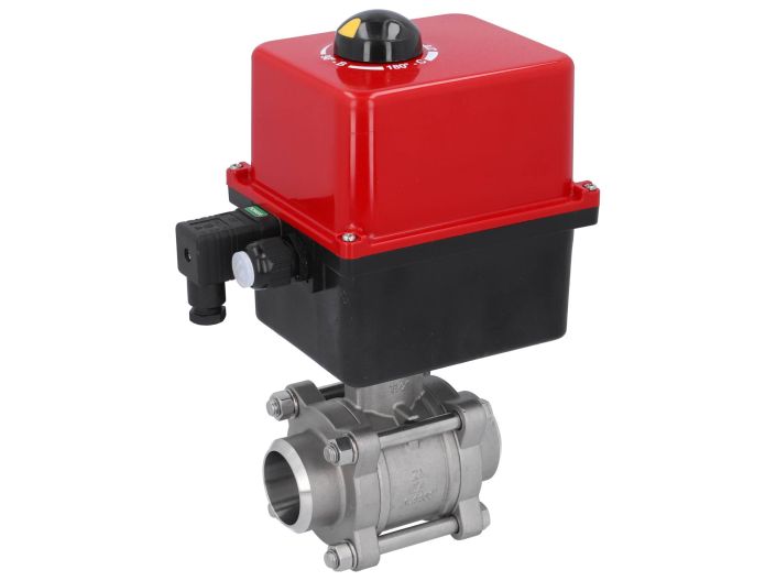 Ball valve-ZA, DN40-welding face, with drive-RT35, Stainless steel / PTFE FKM, 24V AC / DC, maturity 